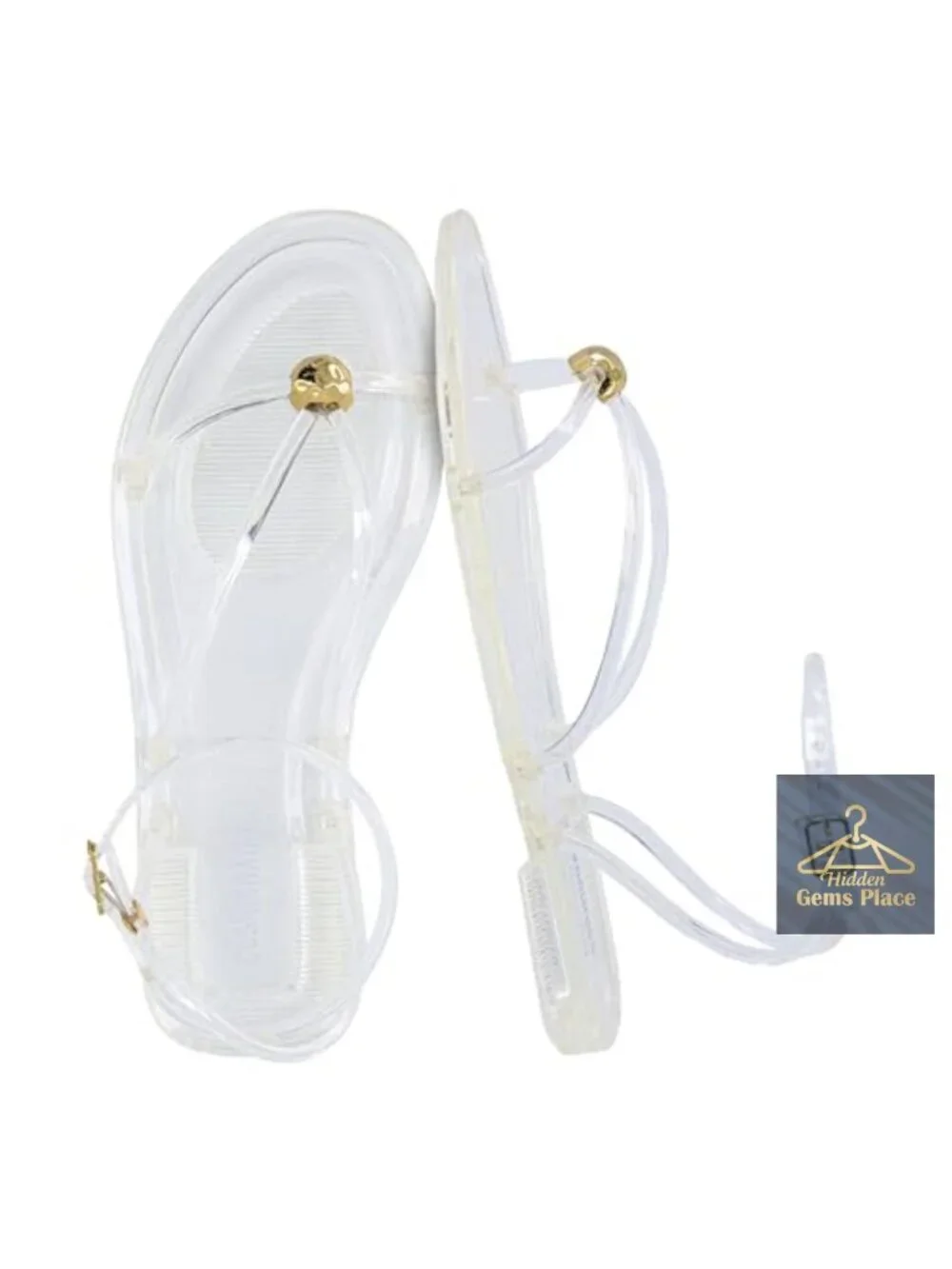 Soft Jelly Sandals with Adjustable Buckle Strap and Gold Hardware Accents,